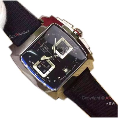 Replica Tag Heuer Monaco Calibre 12 SS Black Chronograph Leather Watch